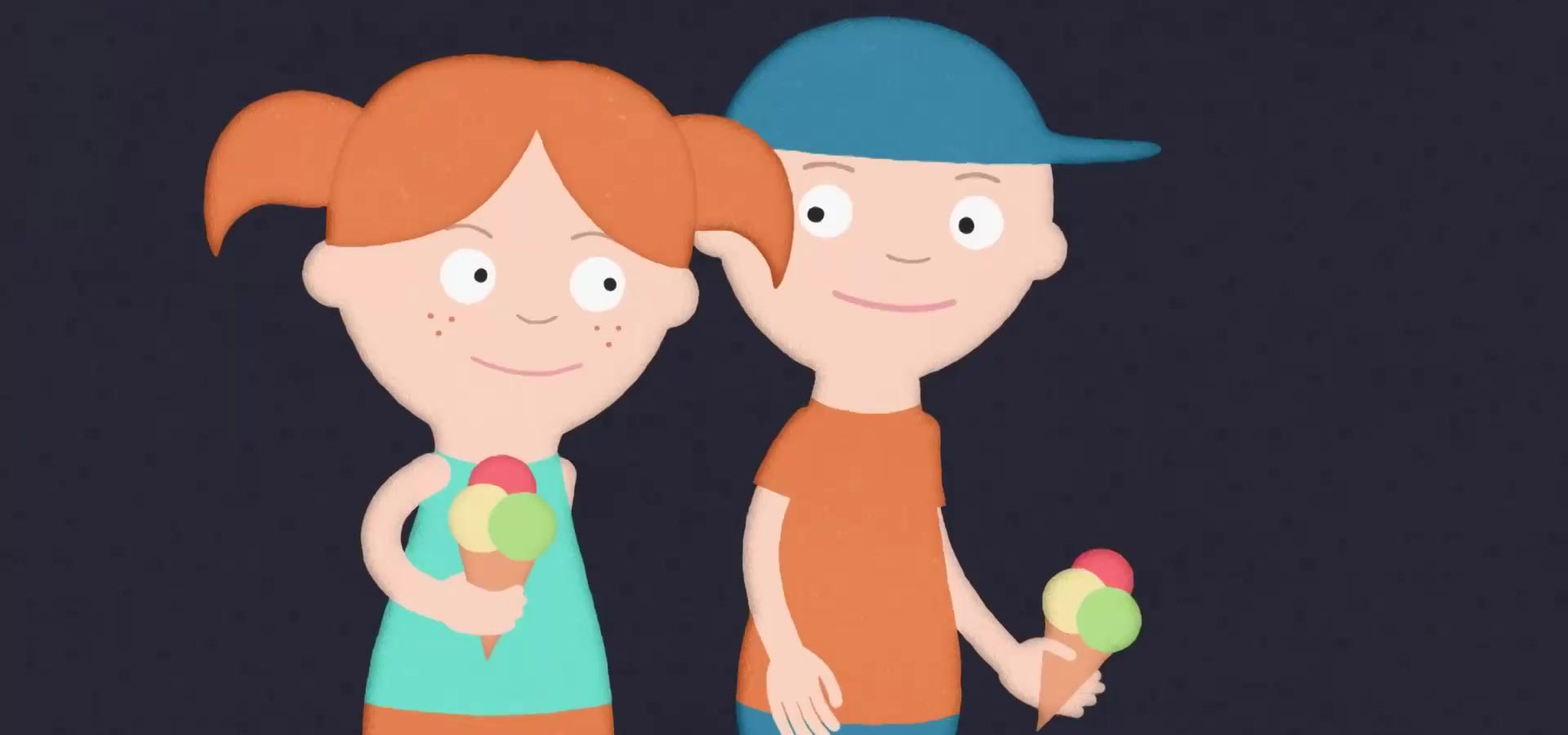 Illustratie van jongen en meisje met een ijsje in hun hand.